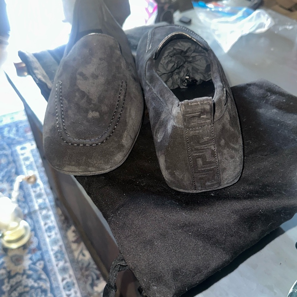 NEW Versace Dark Suede Loafers  13D